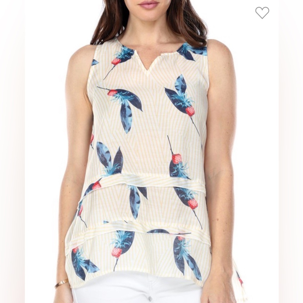 Sleeveless Feather Print Top - Mustard